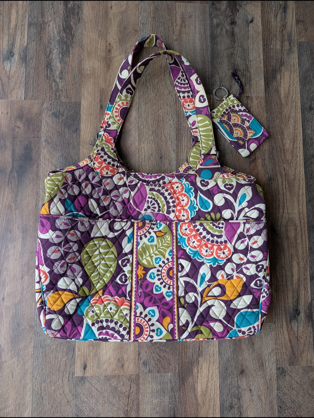 Vera Bradley Laptop Tote and Matching Small Keychain Wallet - Plum Crazy